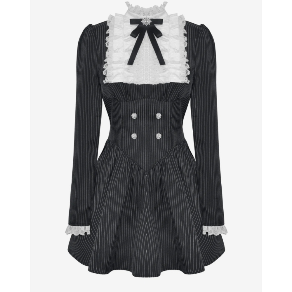 Dark In Love Women Black Gothic Costume Cosplay Striped Lolita Academy Dress